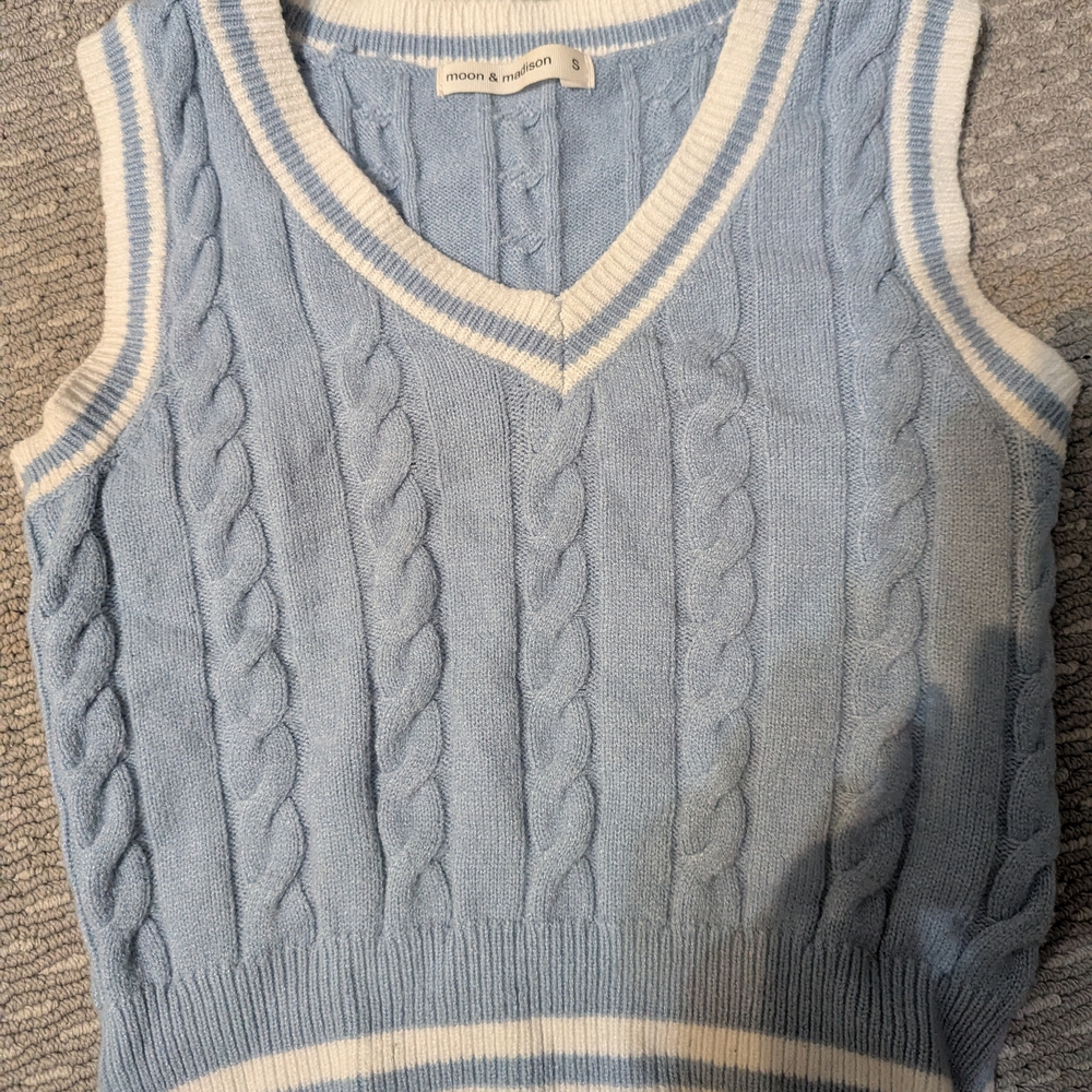 Moon & Madison Blue Cable Knit Sweater Vest